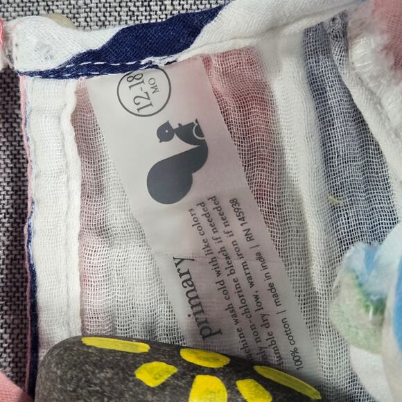 Primary Infant Girl 12-18 Month 100% Cotton Seersucker Striped Dress Spring EUC - Picture 6 of 7